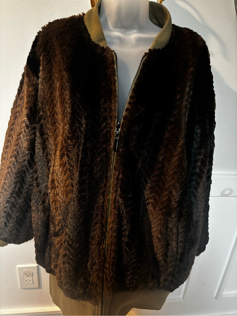 Adrienne Landau Jackets & Coats | A By Adrienne Landau Khaki Reversible Faux Fur